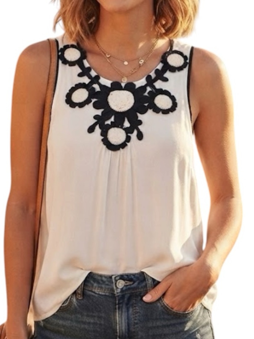MAX STUDIO Nordstrom Boho Crochet 3D Floral Tank Cottagecore Small